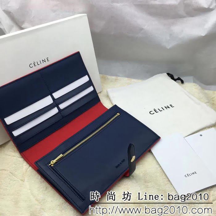CELINE賽琳原單 專櫃 手掌紋牛皮搭扣拼色錢夾 4148 SL1693